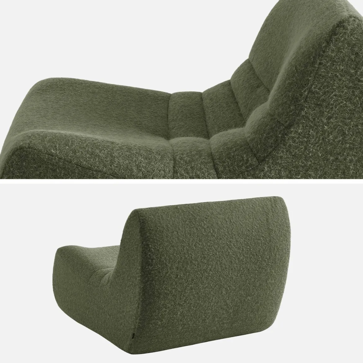 Poltrona senza braccioli in tessuto effetto alpaca