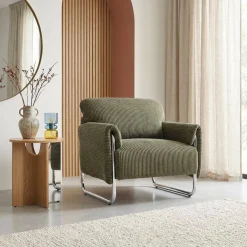 Poltrona vintage in velluto a coste con struttura cromata