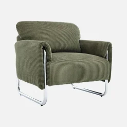 Poltrona vintage in velluto a coste con struttura cromata