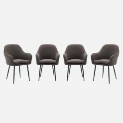 Poltrone in velluto a coste con gambe in metallo nero opaco, set di 4
