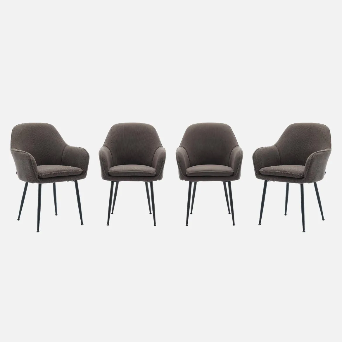 Poltrone in velluto a coste con gambe in metallo nero opaco, set di 4