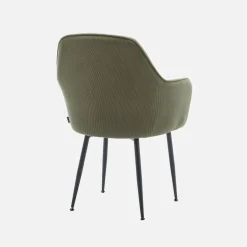 Poltrone in velluto a coste con gambe in metallo nero opaco, set di 4