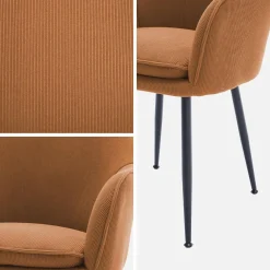 Poltrone in velluto a coste con gambe in metallo nero opaco, set di 4