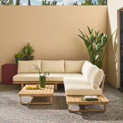 Salotto da giardino angolare in legno di acacia e alluminio, 5 posti