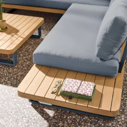 Salotto da giardino angolare in legno di acacia e alluminio, 5 posti