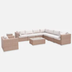 Salotto da giardino angolare in resina intrecciata, 8-10 posti