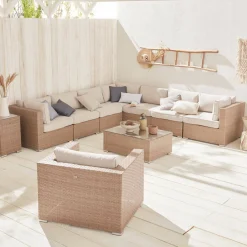 Salotto da giardino angolare in resina intrecciata, 8-10 posti