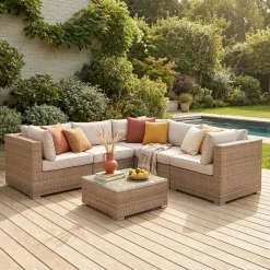 Salotto da giardino angolare in resina intrecciata, 5 posti