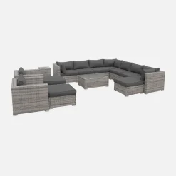 Salotto da giardino angolare in resina intrecciata, 12-14 posti