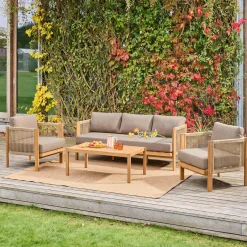 Salotto da giardino in acacia e corde, 5 posti