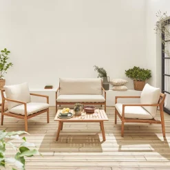Salotto da giardino in acacia, 4 posti