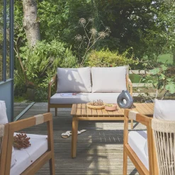 Salotto da giardino in acacia con corde, 4 posti