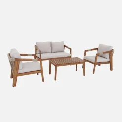 Salotto da giardino in acacia con corde, 4 posti