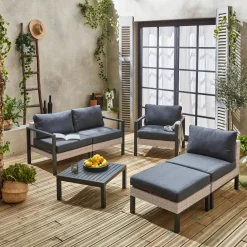 Salotto da giardino in alluminio e resina, 5 posti