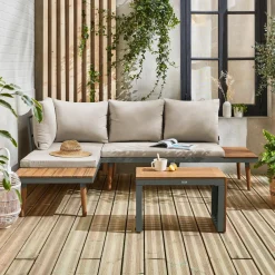 Salotto da giardino in alluminio e acacia, 4 posti