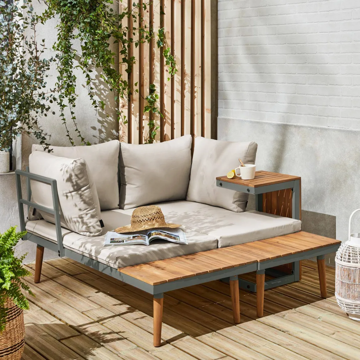 Salotto da giardino in alluminio e acacia, 4 posti