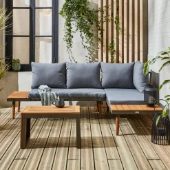Salotto da giardino in alluminio e acacia, 4 posti
