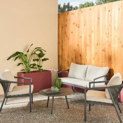 Salotto da giardino in alluminio e corde, 4 posti