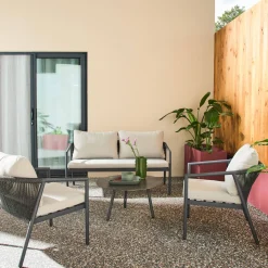 Salotto da giardino in alluminio e corde, 4 posti