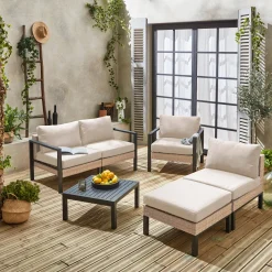 Salotto da giardino in alluminio e resina, 5 posti