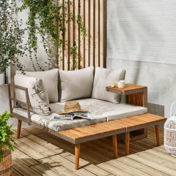Salotto da giardino in alluminio e acacia, 4 posti
