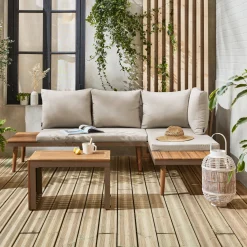 Salotto da giardino in alluminio e acacia, 4 posti