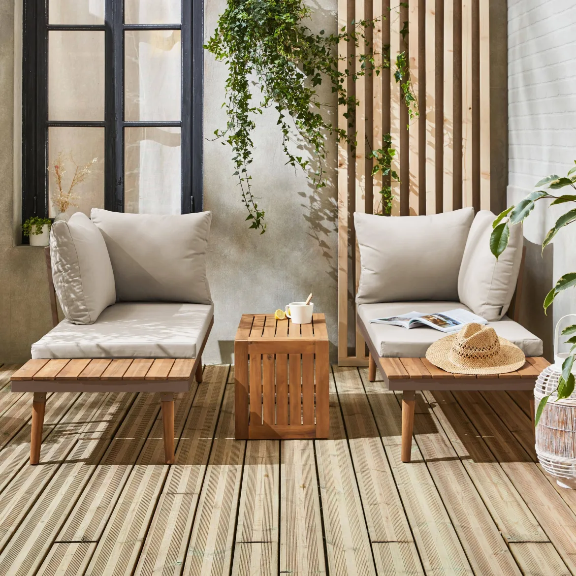 Salotto da giardino in alluminio e acacia, 4 posti
