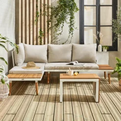 Salotto da giardino in alluminio e acacia, 4 posti