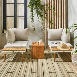 Salotto da giardino in alluminio e acacia, 4 posti