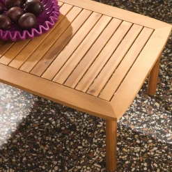 Salotto da giardino in legno di acacia e tessuto beige, 4 posti