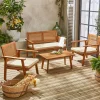 Salotto da giardino in legno e canna, 4 posti