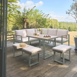 Salotto da giardino in legno di acacia e alluminio, 8 posti