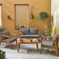 Salotto da giardino in legno di acacia, 4 posti