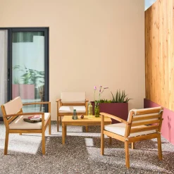 Salotto da giardino in legno di acacia, 4 posti