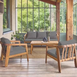 Salotto da giardino in legno di acacia, 5 posti