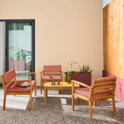 Salotto da giardino in legno di acacia, 4 posti