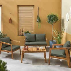 Salotto da giardino in legno di acacia, 4 posti