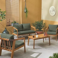 Salotto da giardino in legno di acacia, 4 posti