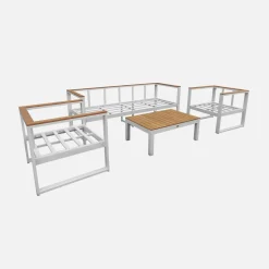 Salotto da giardino in legno di eucalipto e alluminio, 5 posti