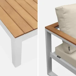 Salotto da giardino in legno di eucalipto e alluminio, 5 posti