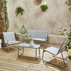 Salotto da giardino in metallo, 4 posti