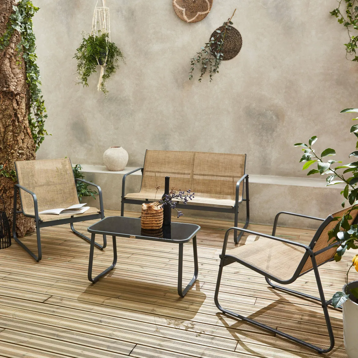Salotto da giardino in metallo, 4 posti