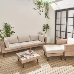 Salotto da giardino in resina intrecciata piatta, 5 posti