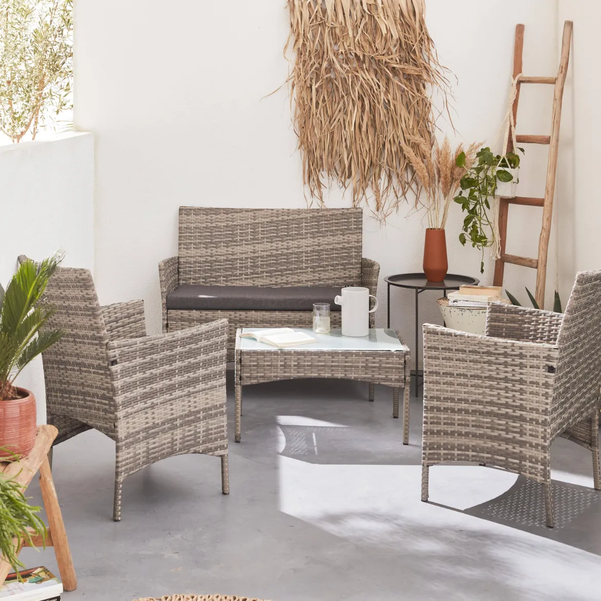 Salotto da giardino in resina intrecciata, 4 posti