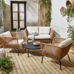 Salotto da giardino in resina intrecciata effetto rattan, 4 posti