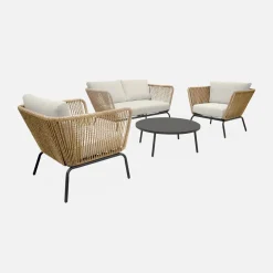 Salotto da giardino in resina intrecciata effetto rattan, 4 posti