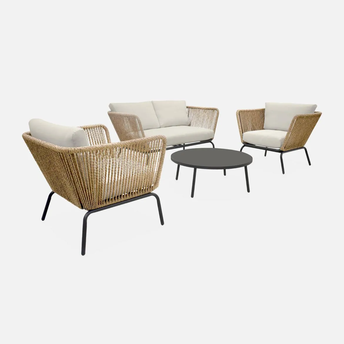 Salotto da giardino in resina intrecciata effetto rattan, 4 posti