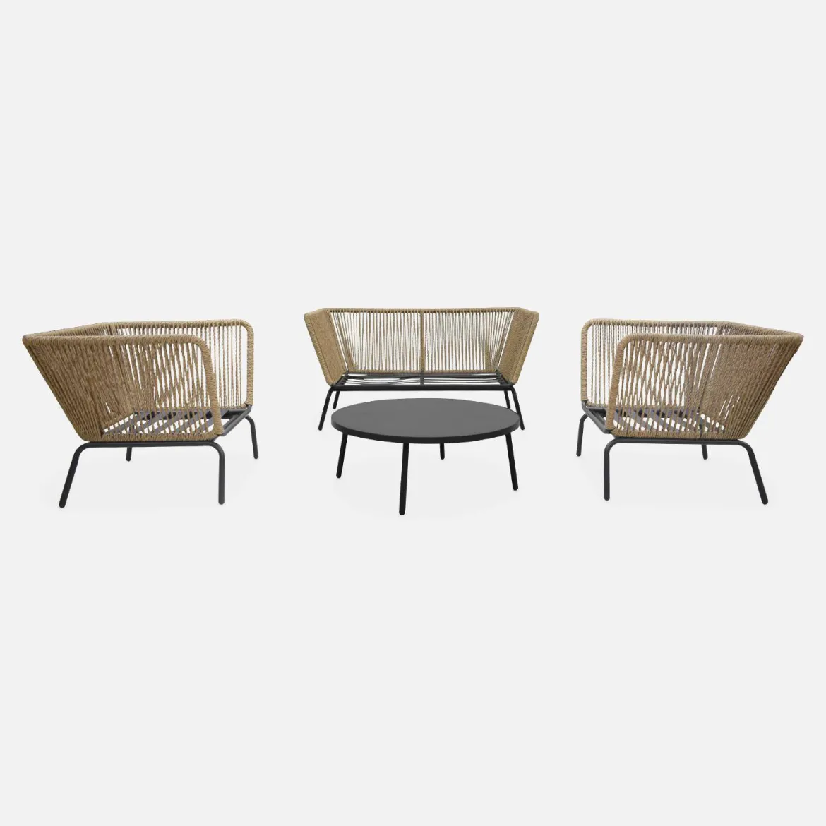 Salotto da giardino in resina intrecciata effetto rattan, 4 posti