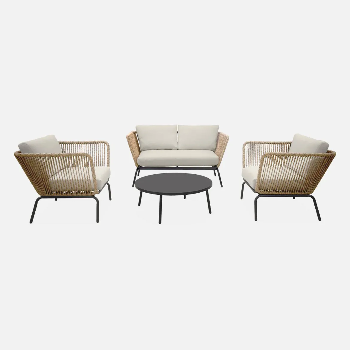 Salotto da giardino in resina intrecciata effetto rattan, 4 posti