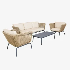 Salotto da giardino in resina intrecciata effetto rattan, 5 posti